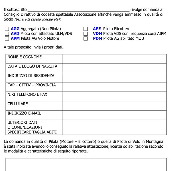 Domanda di Ammissione - Liberatoria - Admission request - Disclaimer Authorization